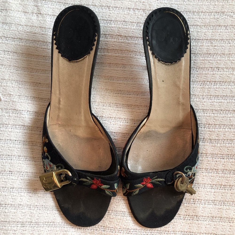 Dior Shoes | Embroidery 2” Sandal | Size 36.5